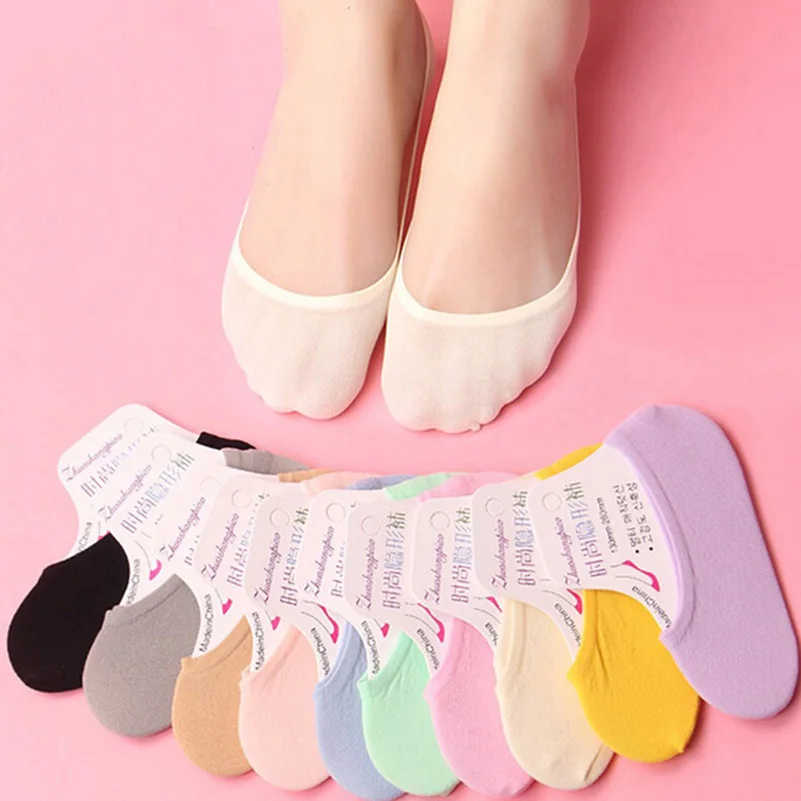 20pcs=10 Pairs/lot Simple No Show Invisible Socks Breathable Low Cut Blend Ankle Sock Pack Women's Thin Silk Socks Girls Hosiery