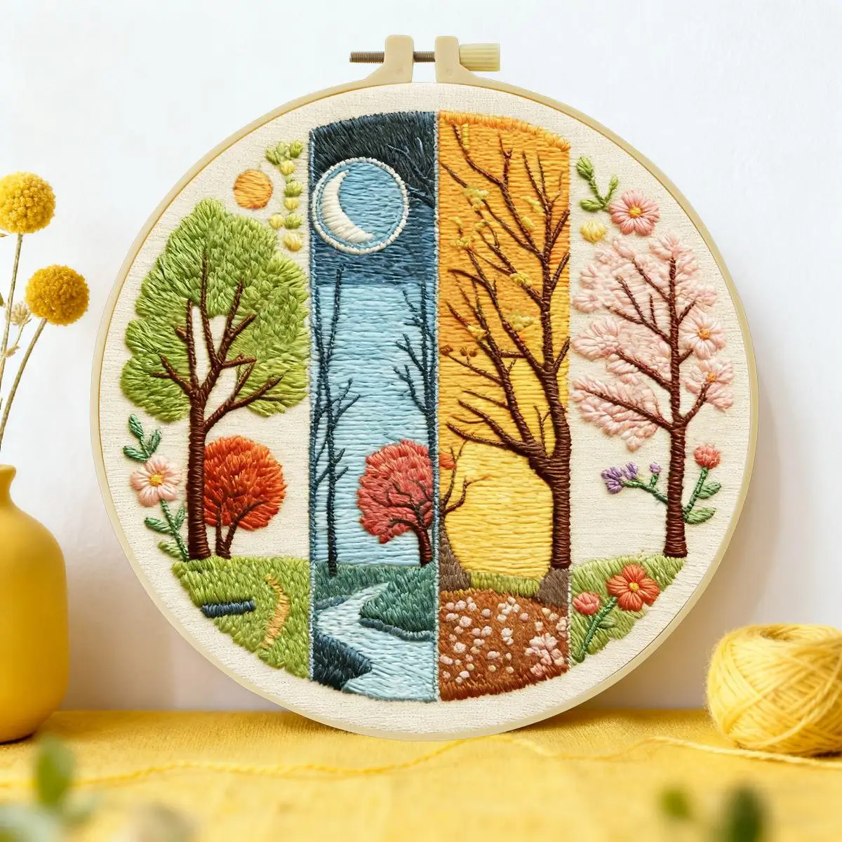 1 Stück 20X20CM/15X15CM 7,87/6,3 Zoll Vier Jahreszeiten Stickerei Starter-Kit DIY-Kit Stickerei-Set für Anfänger