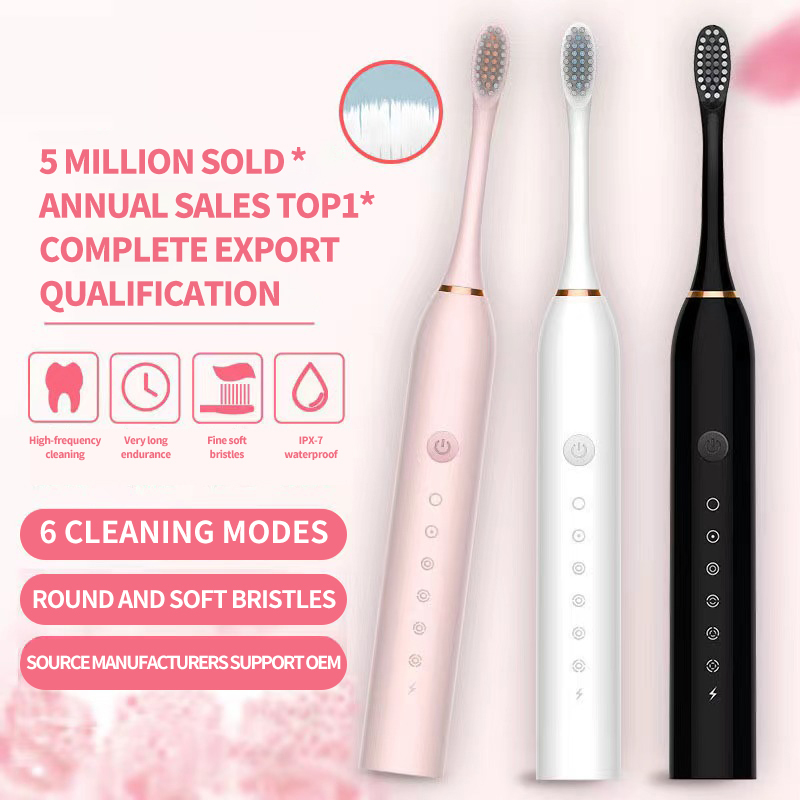 Sonic Electric Toothbrush 3 Brush Heads for Adults IPX7 Waterproof DuPont Brush Head USB Rechargeable High Frequency Cleaning