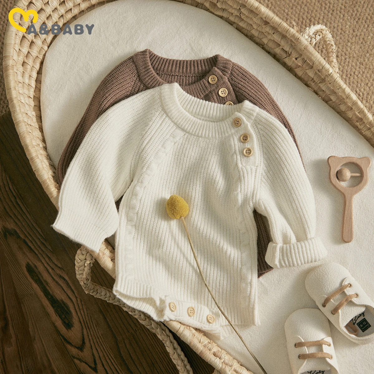 Ma & Baby 0-18M    소녀 소년 니트 Romper 긴 소매 단추 따뜻한 가을..