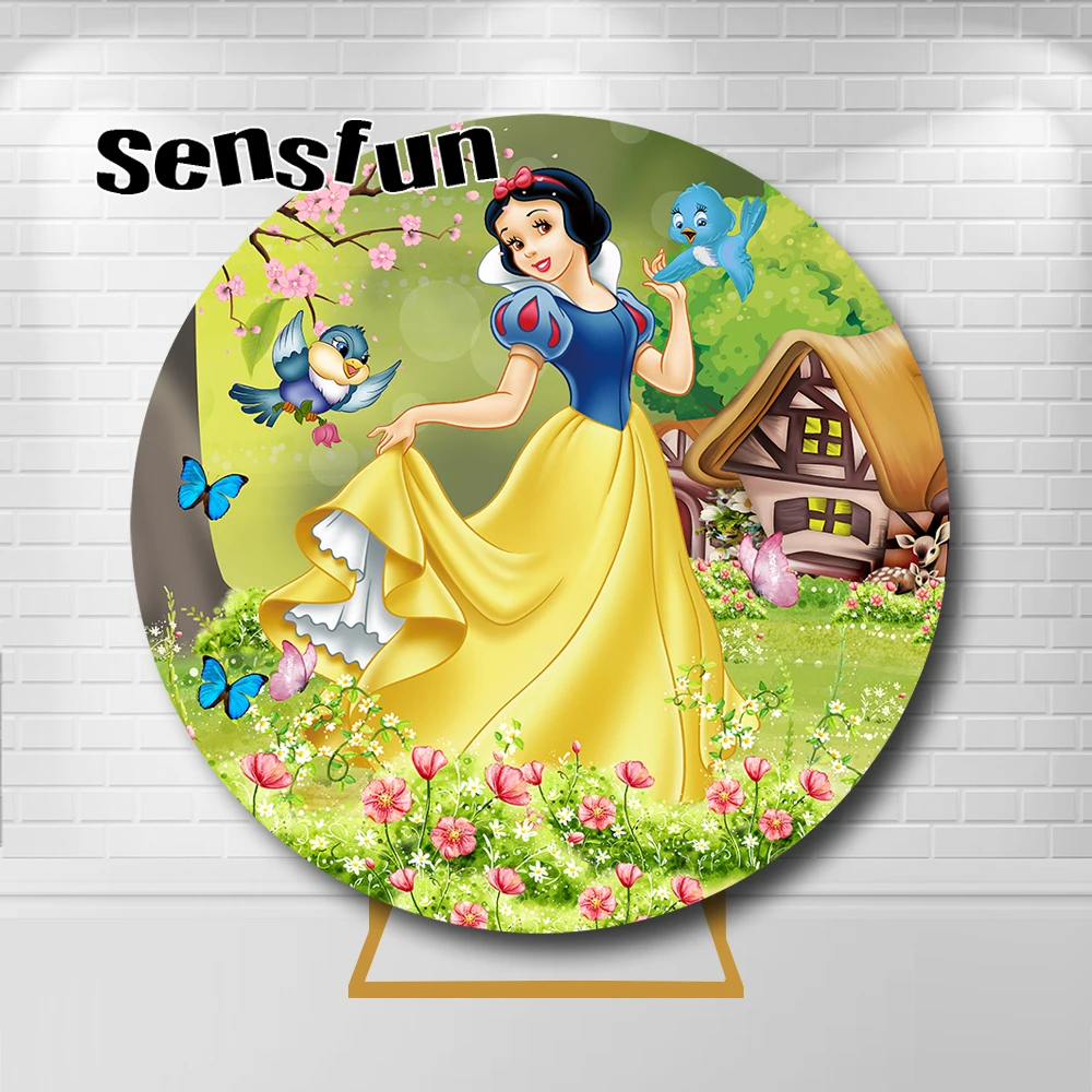

Красивая принцесса Белоснежка круглая задняя крышка для девочек день рождения весенние Сказочные цветы Бабочка Круг фон реквизит