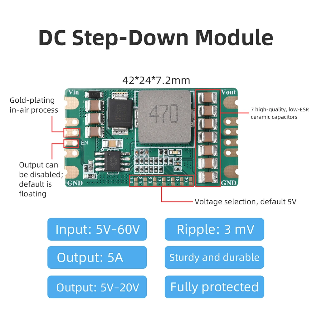 Enhanced Adjustable Output DC-DC Buck Converter Power Module (5-60V to 5-20V)