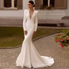 Flavinke Customized Satin Mermaid Wedding Dresses Bridal Gowns Robes Deep V-Neck Floor Length Vestidos De Novia robe de mariée 1