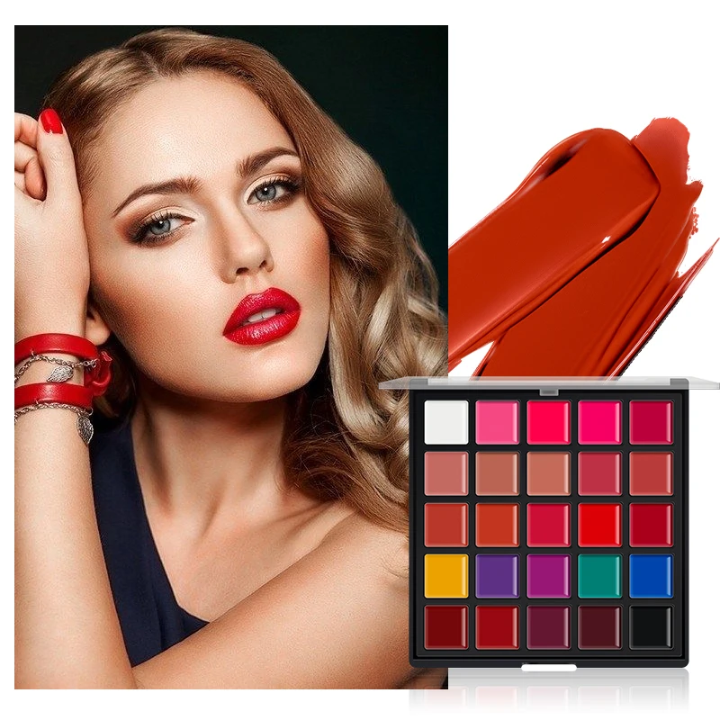 25-Color Matte Lip Palette – Highly Pigmented, Smooth & Blendable, 2-in-1 for Lips & Cheeks, Compact Makeup Palette, Long-Wear