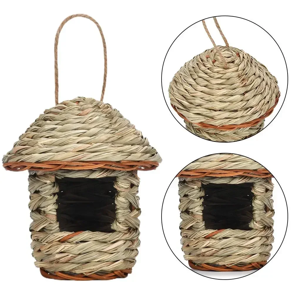 Handwoven Straw Bird Nest Parrot Hatching Breeding Grass Cave Garden Supply Grass Birds House Humming Bird Nest for Lawn Home bird house