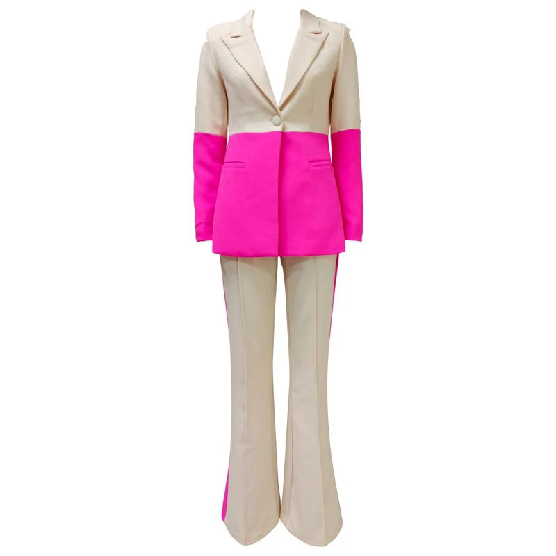 Blazer Pants Suit Women Two Piece Sets White Pink Sky Blue