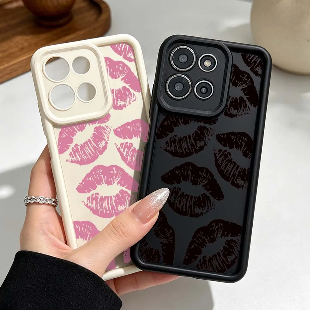 Cute Pink Lip Print Eye Ladder Phone Case Cover
