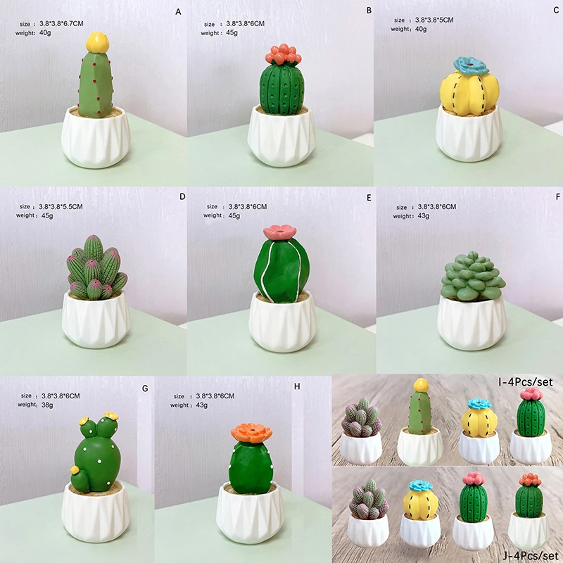 1/4Pcs Dollhouse Miniature Succulent Potted Plant Cactus Bonsai Model Home Decor Toy Micro Landscape Car Desktop Ornament