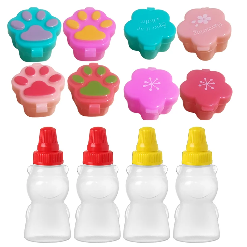 12pcs Mini Sauce Box Squeeze Bottle Cartoon Cute Pattern Tomato Honey Condiment Container For Kids Lunch Box Accessories