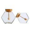Hexagonal Glass Honey Bottle with Wooden  Pot Stirring Rod Sealing Clear Jam Jar Kitchen Home Storage 220ML/380ML 3