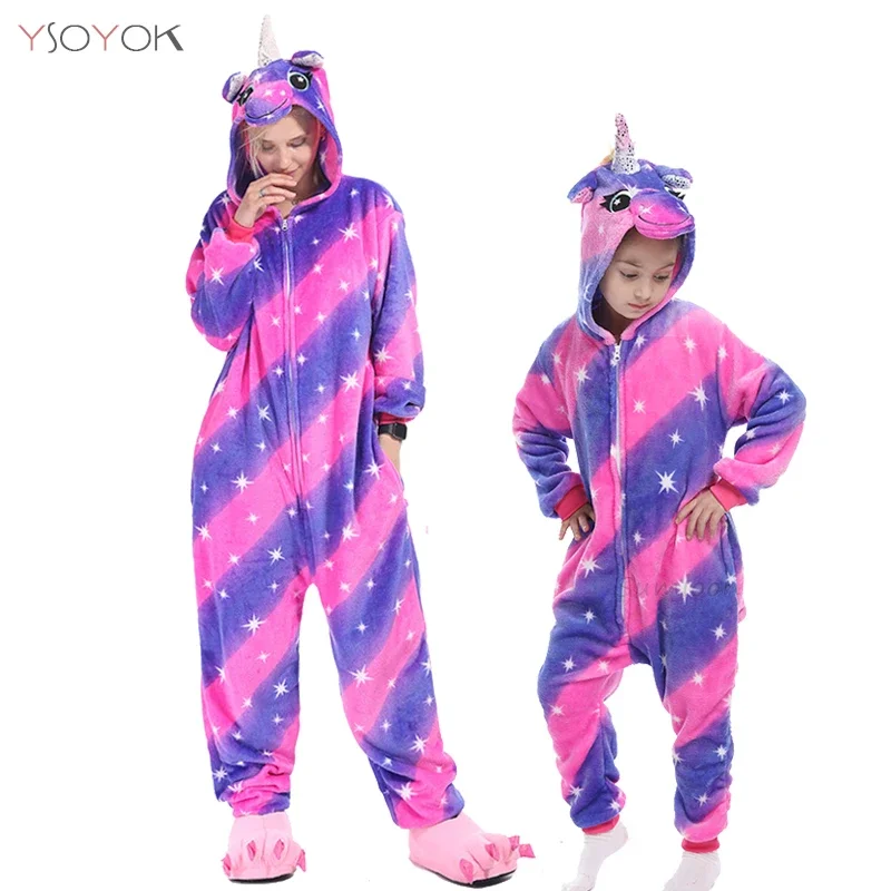Kigurumi Panda Animal Adults Unicorn Onesies Pajamas Flannel Boy Girl Unicornio Sleepwear Kids Pyjamas Licorne Cosplay Costumes