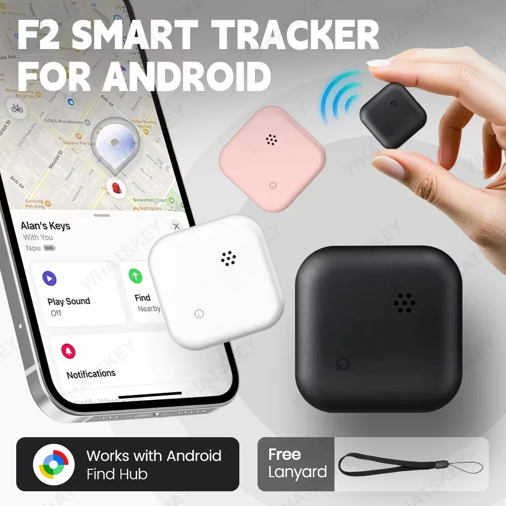 안드로이드용 F2 스마트 트래커 ? 방수, 컴팩트, 구글 내 장치 찾기 기능 지원 ? 무료 끈, 4개입 (선택사항)