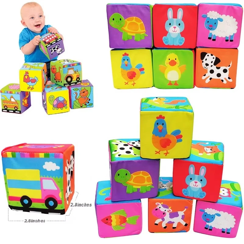 Cloth Building Blocks Baby Infant Soft Plush Doll Kids Sensory Educational Toys Building Cube Construction Set 6PCS