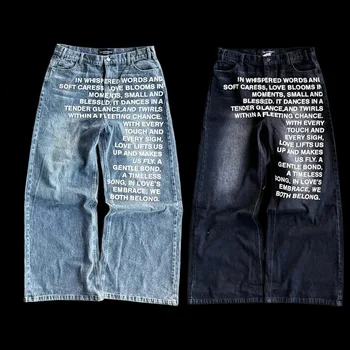 Y2K New Fashion Retro Letters Washed Oversized Jeans Men's and Women's Harajuku Hip Hop Gothic Casual Joker High Street Pants 1