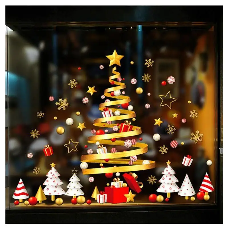 Christmas Tree Snowflake Stickers Christmas Window Glass Self-adhesive Christmas Tree Stickers Home Holiday Party Decor Stickers