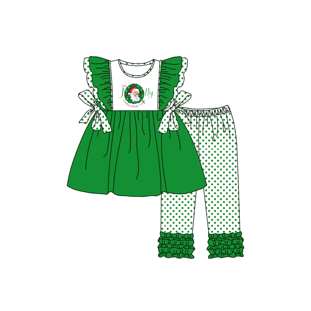 

Boutique Christmas Clothes Toddler Girls Santa Claus Outfits Kids Green Dot Clothing Sets