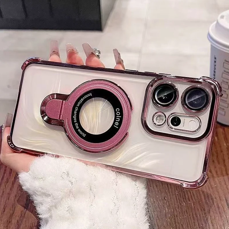 Magnetic Holder Shockproof Transparent Phone Case with Plating and Airbag Protection