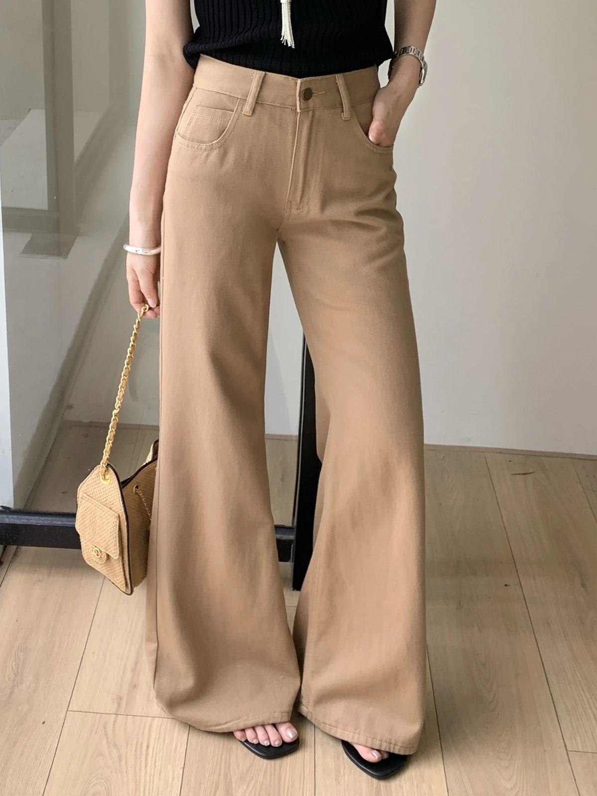 ZHISILAO New Khaki Flare Jeans Women Vintage Casual High Waist Full Length Denim Pants Streetwear Summer 2026 4