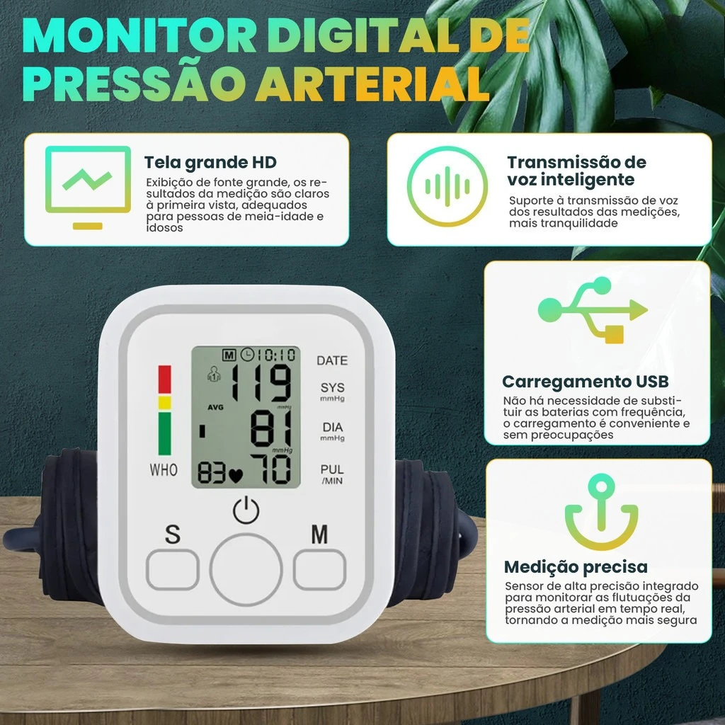 Monitor Pressão Arterial Braço Digital Automatico Medicao Precisao Hospitalar para Uso Domestico