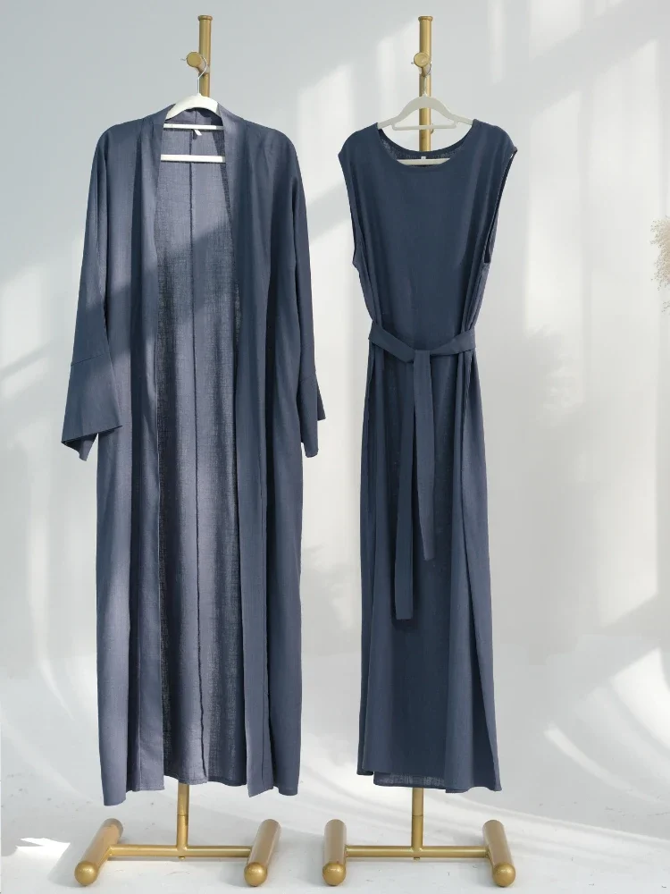 

ИД мусульманская абайя для женщин, комплект из 2 предметов, хлопковые льняные Абайи, арабские платья в стиле джалабия, женские платья, кафтан, длинные платья, халат Jalabiya