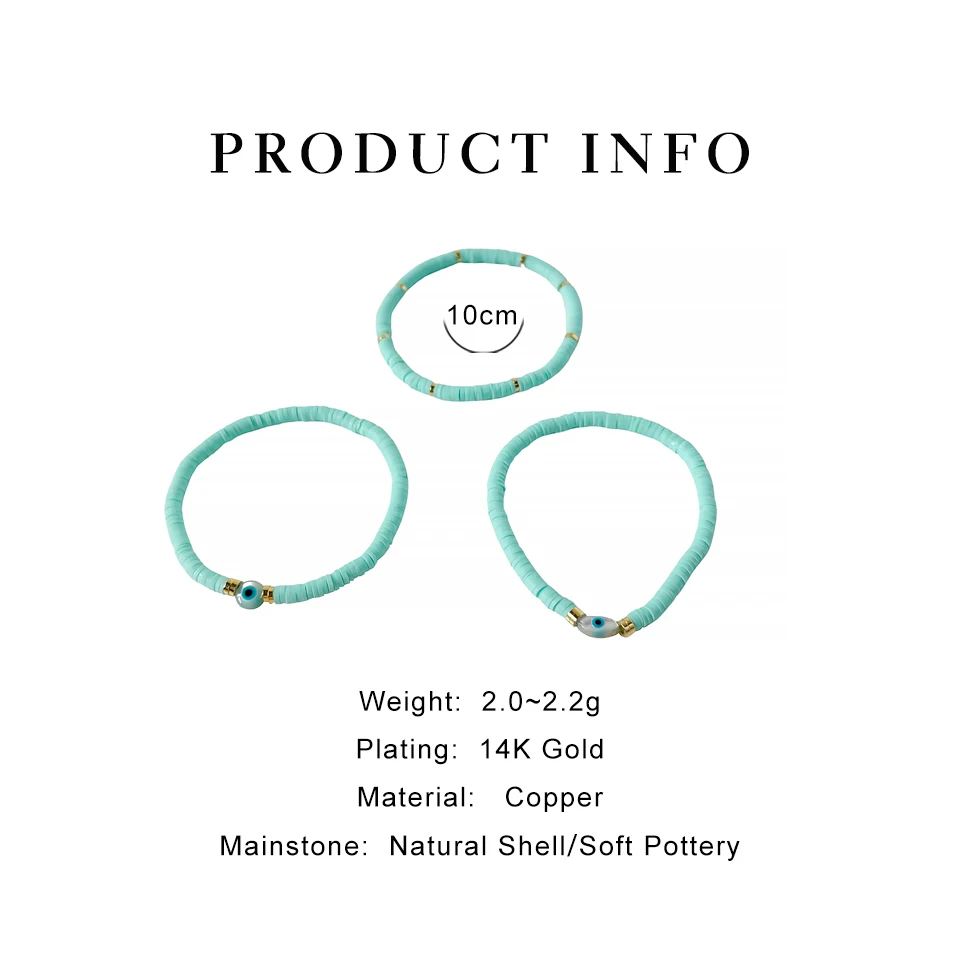 Beaded Bracelet Peri'sbox Cute Colorful Natural Shell Eye Bead Bracelet For Women Bright Color Soft Pottery Disc Beaded Bracelets