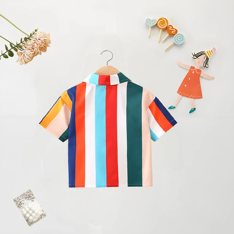Summer (0-3) Boys Baby Short Sleeved Colorful Striped Printed Shirt Children's Short Sleeved Top T-shirt Shirt Casual