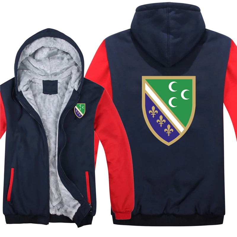 Bosniak National Flag in Sandzak Hoodies Men Cool Winter Thicken Wool Liner Bosnia Sweatshirts Pullover 2