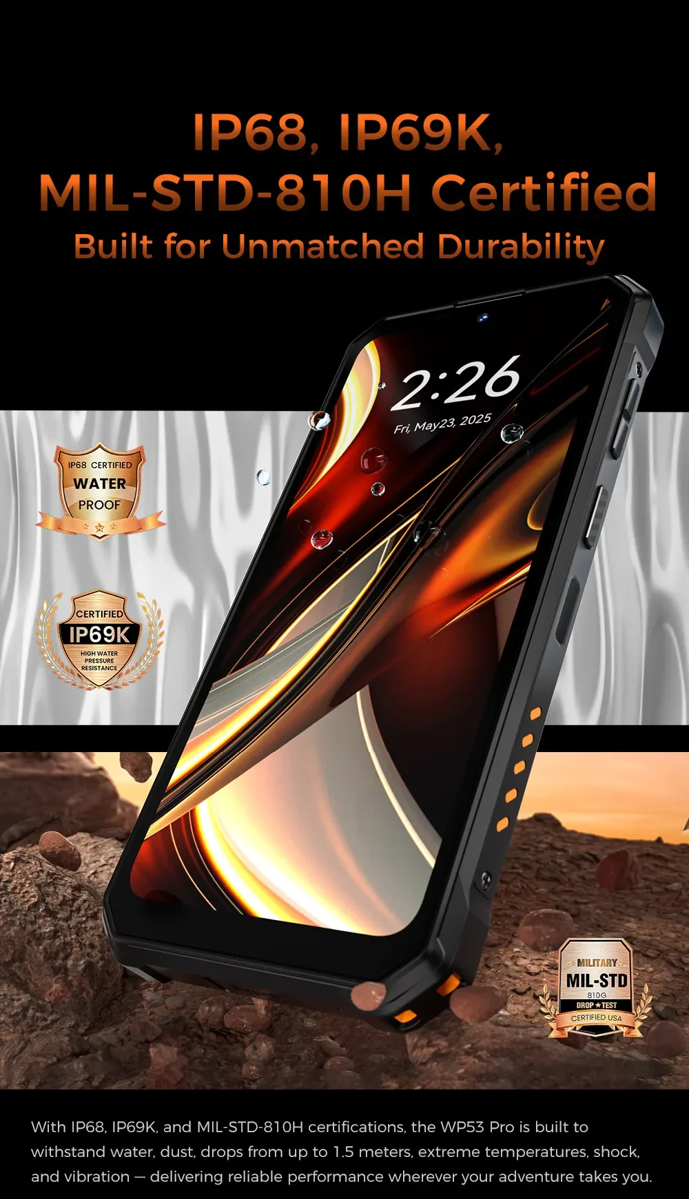 OUKITEL WP53 PRO 6.52" 24GB(8+16) 256GB Rugged Smartphone Android 15 11000mAh 50MP Camping Light loudspeaker NFC Cell Phone