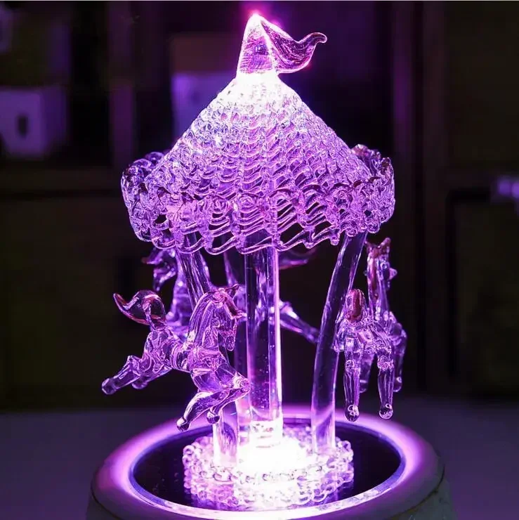 Flash Light Crystal Mp3 Bluetooth Merry-Go-Round Carousel Music Box Kids Girls Birthday Christmas Gift Wedding Decoration Crafts