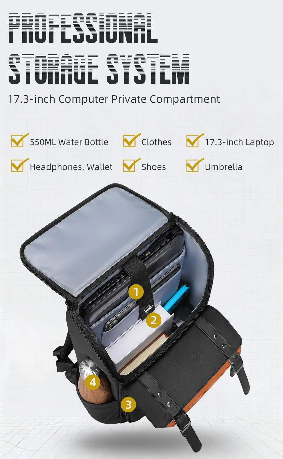Heroic Knight Freizeit-College-Rucksack, großes Fassungsvermögen, 17,3-Zoll-Laptop-Rucksack, Unisex, wasserdicht, tragbar, Arbeits- und Reiserucksack – Detail 5