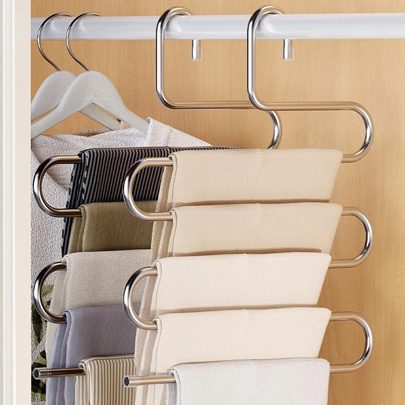 5 Layers Multi-Functional Clothes Hanger Non-Slip Pants Storage Rack Space-Saving Closet Wardrobe Hanging Organizer
