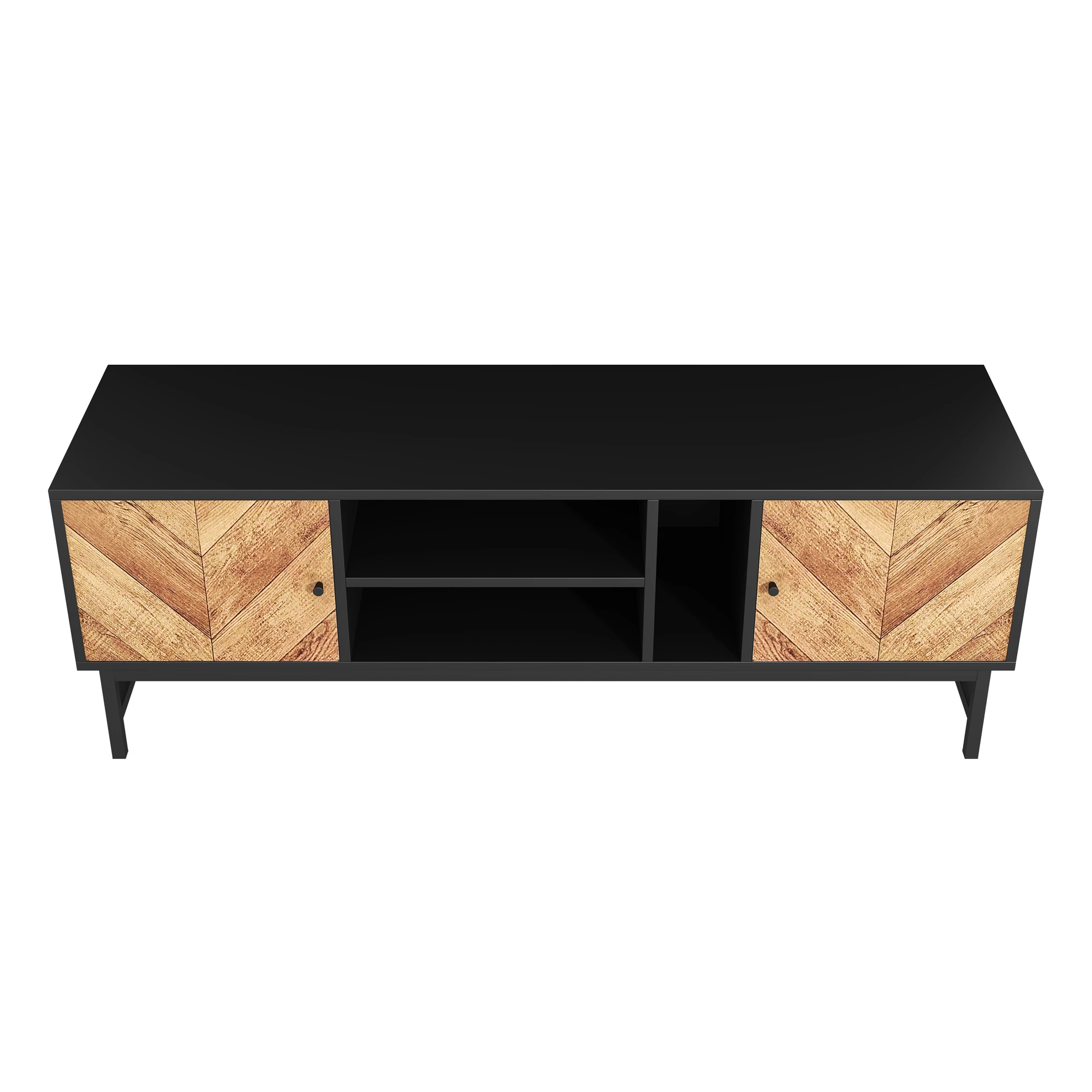 PINGGO TV-Schrank, schwarzes Holz, kontrastierend, vielseitige Aufbewahrung, modern, minimalistisch – Detail 15