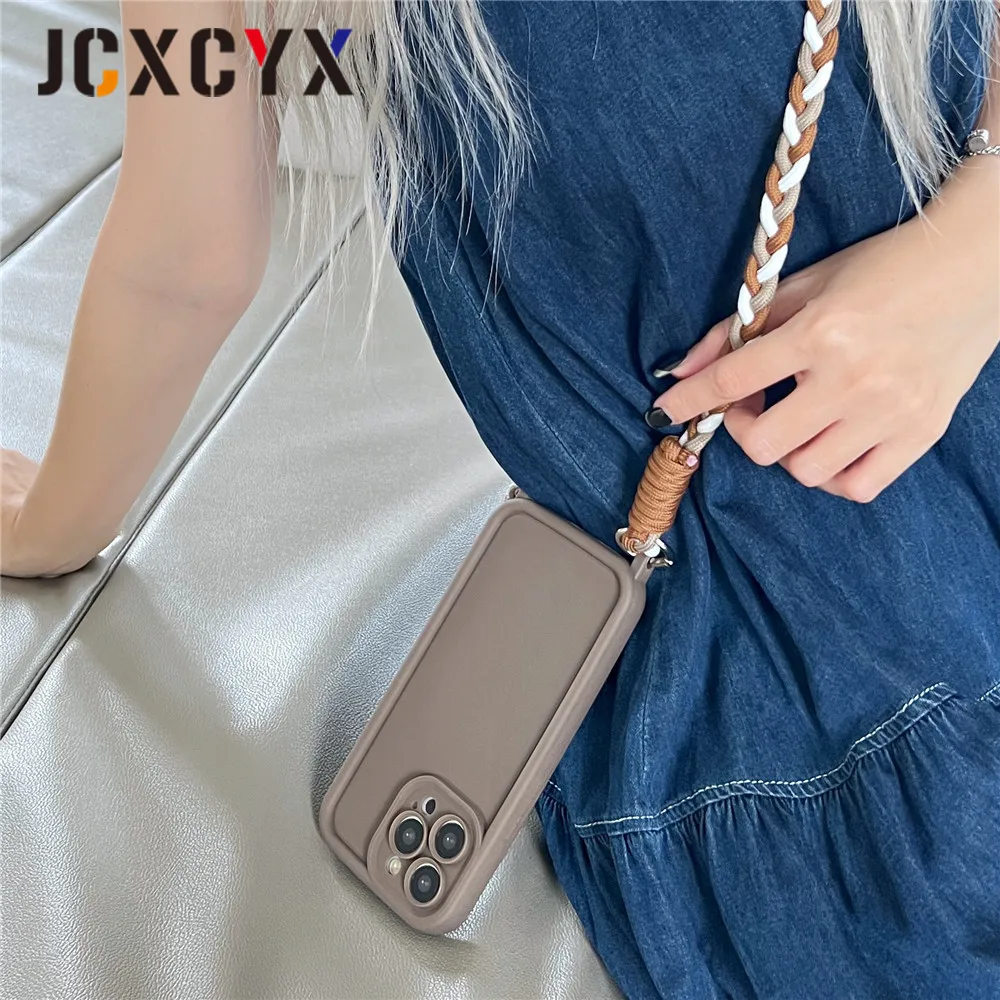 Elegant Matte Liquid Silicone Crossbody Necklace Lanyard Soft Case - Shockproof and Stylish Cover