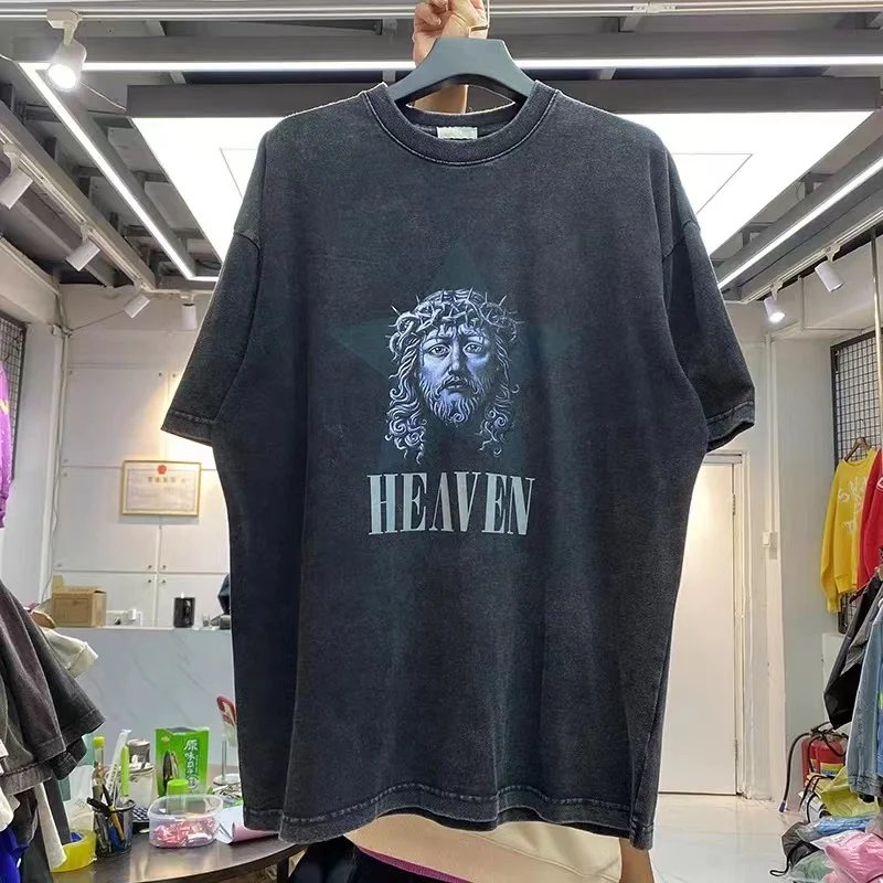 

Heavy Wash, Jesus, creative alphabet print, short sleeve t-shirt guy