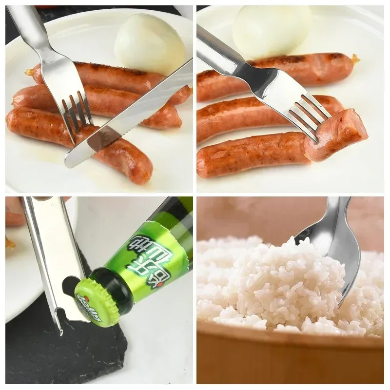 Stainless Steel Portable Outdoor Camping Multi-functional Combination Cutlery Knife and Fork Set Fan Fork and Spoon