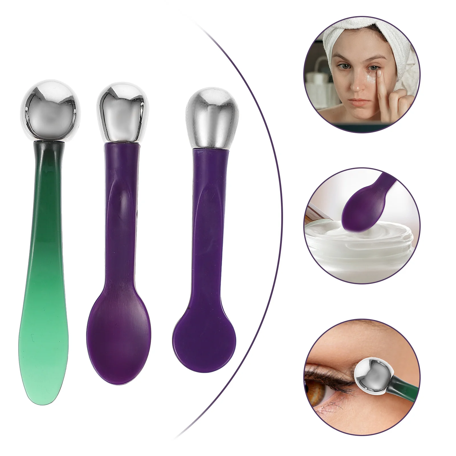 

3 Pcs Face Cream Eye Stick Tool Massage Beauty Zinc Alloy Makeup Spoon