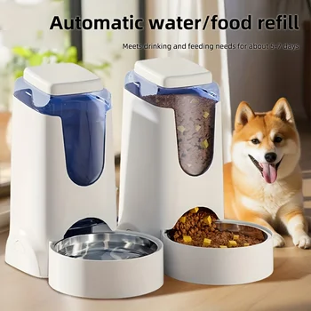 Automatic Pet Feeder/Water Dispenser, Gravity Vision Dog Feeder Water Dispenser With Stainless Steel Bowl, Indoor Dog Automatic
