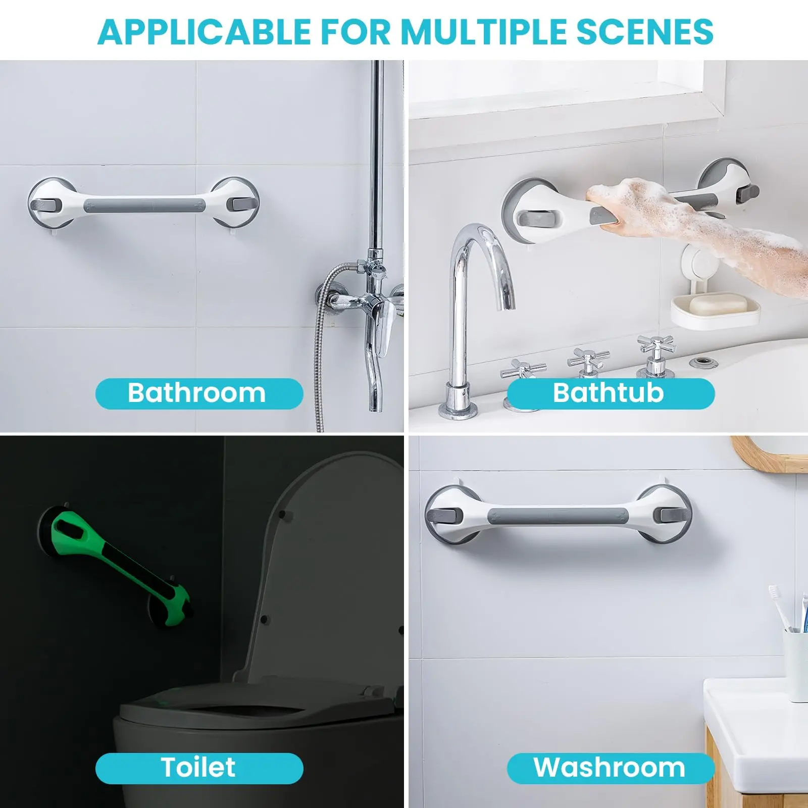 2pcs TAILI Shower Grab Bar Glow in The Dark Grab Bar Bathroom Handles Shower Rails for Seniors Safety Grip Removable No Drilling