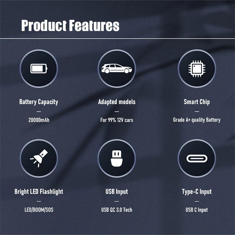 Car Battery Emergency Starting Power Supply Instant 12V high-capacity Wireless Auto Multifunctional Backup Rescue Hitch Lighter