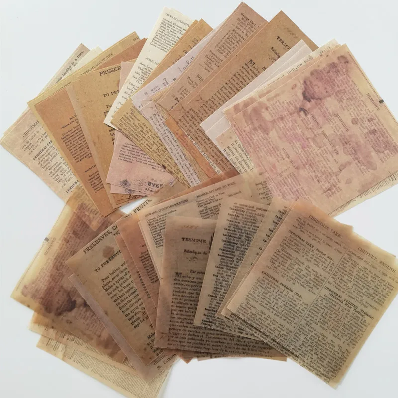 

60pcs Vintage Handwritten Letter Old Newspaper Mixed Material Paper Printing Retro Memo Pad Note Scrapbooking Diary Journals DIY