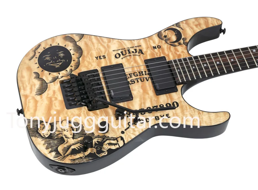 

Kirk KH Ouija Natural Quilted Maple Top Electric Guitar Reverse Headstock, Floyd Rose Tremolo, Ebony Fretboard, Copy EMG Pickups