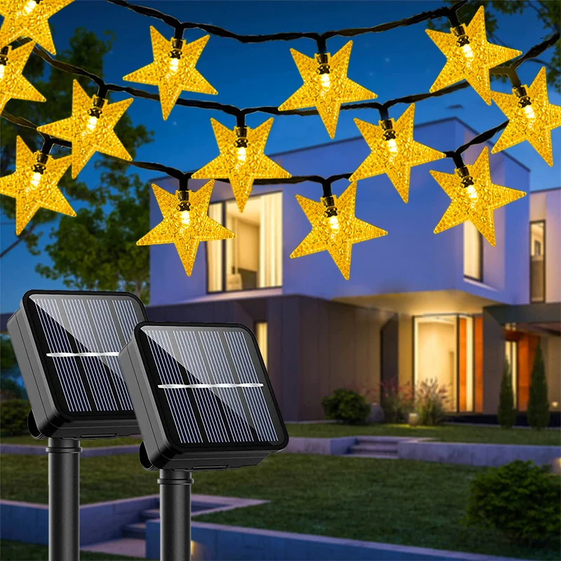 Solar Star String Lights Outdoor Waterproof LED Solar Powered Lights For Patio Garden Yard Porch Wedding Decor