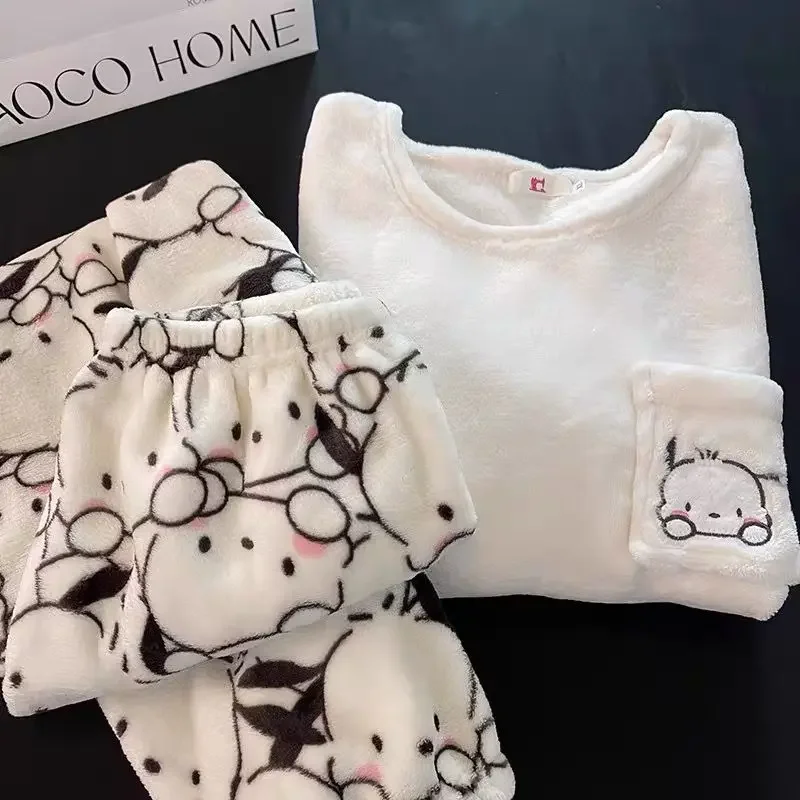 thumbnail image 1 of Sanrio Cartoon Hello Kitty Stuff Pajamas Female Flannel Winter The New Plus Thicken Velvet Sweet Keep Warm Tracksuit Girl Gift, 1 of 5
