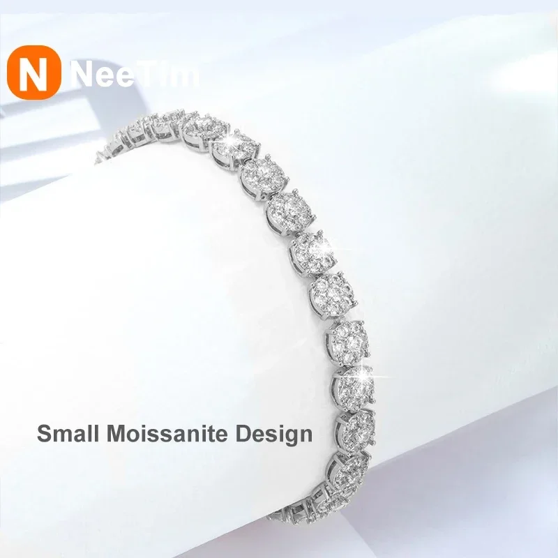 

NeeTim Full Real Moissanite Tennis Bracelet Original s925 Sterling Silver Plated 18k White Gold Bracelets for Women with GRA