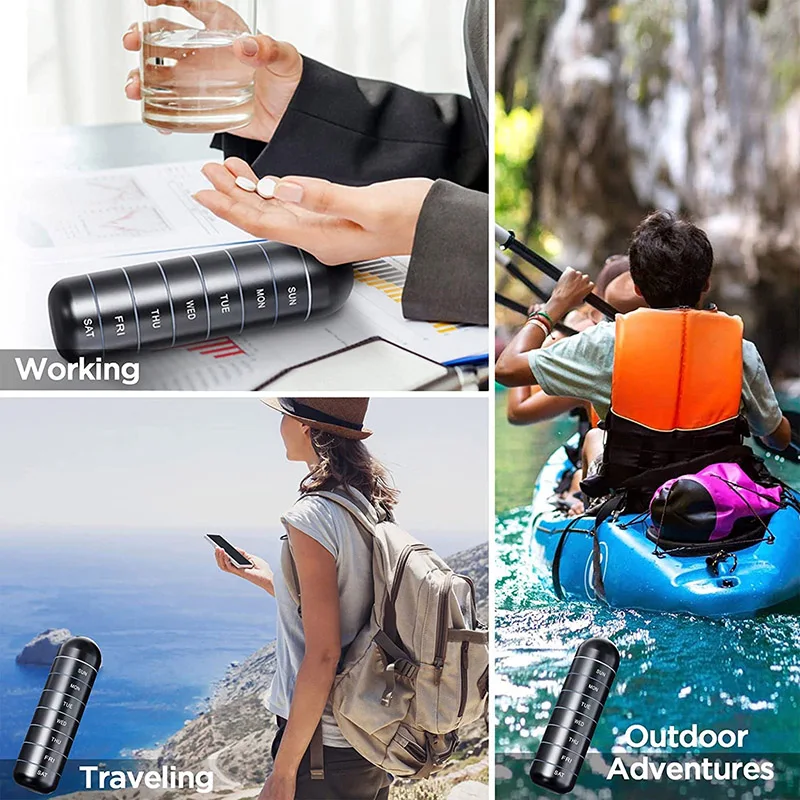 금속 휴대용 약 상자 주 7일 알루미늄 합금 방수 케이스 알약 캡슐 홀더 키체인 보관 및 사용 상자