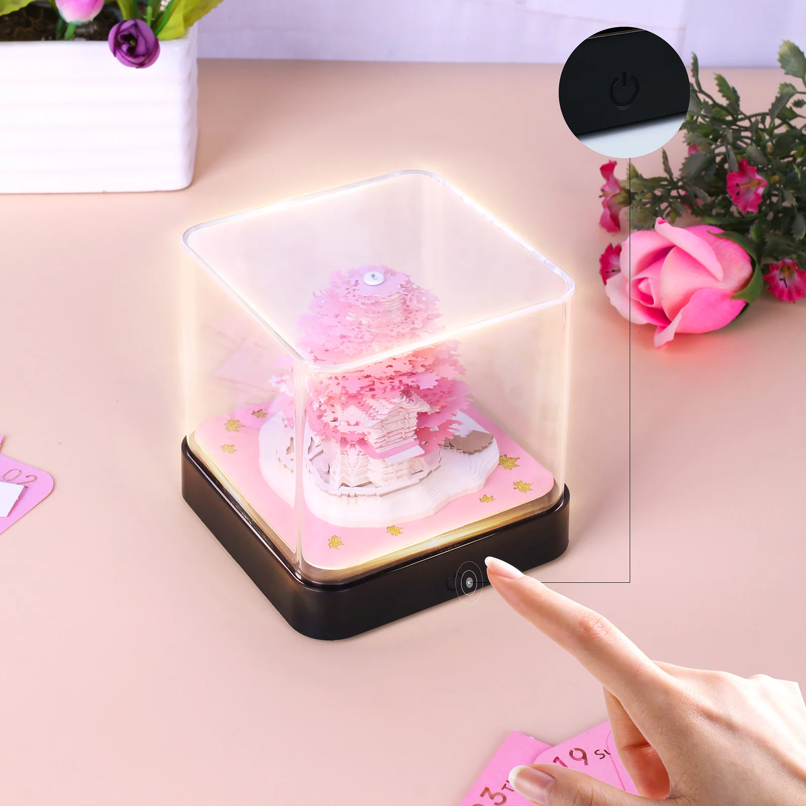 오모시로이 블록 3D 메모장 2026년 달력 3D 벚꽃 나무집 메모 패드 귀여운 블록 노트 3D 스티커 메모 크리스마스 새해 선물