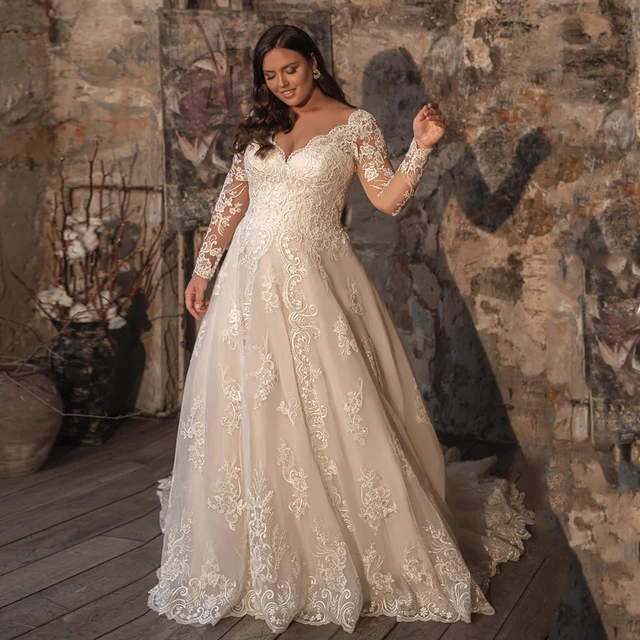 Ikke moderigtigt Til sandheden Abnorm Plus Size Wedding Dresses Sleeves Color | Plus Size Wedding Dresses Sleeves  Train - Wedding Dresses - Aliexpress