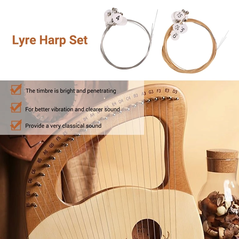 16Pcs/Set Lyre Harp Strings Set For 16-String Lyre Harp Neccessaries Strings Aeccessaries