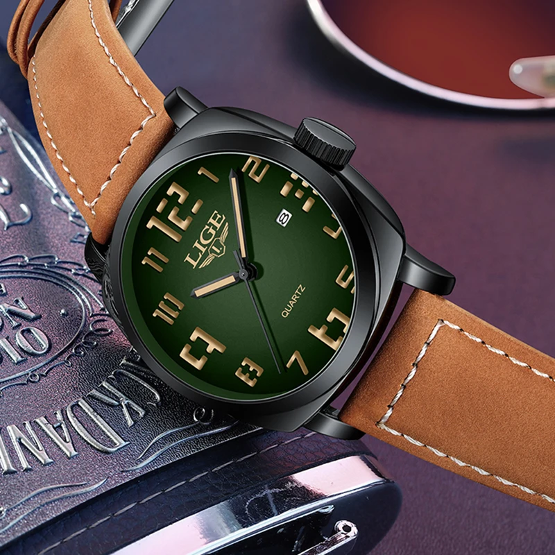 LIGE Waterproof Watches For Men Military Sports Men's Quartz Wristwatch Original Brand Luxury Leather Chronograph Montre Homme