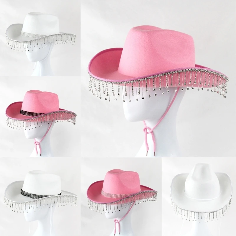 Cowboy Hats Cowgirl Hats Pink West Cowboy Hat Western Cowgirl Women Girls Rhinestones Cowgirl Hat Carnival Party Cap West Costumes for Adults
